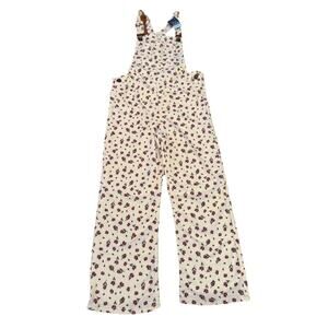 Okie Dokie Girls Corduroy Overalls Ivory Floral Print -Size 6x